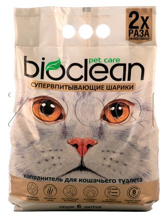 Наполнитель для кошачьего туалета Bioclean (супервпитывающие шарики), 6 л