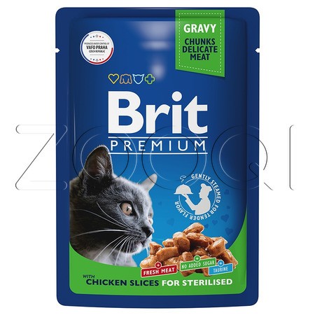 Brit Premium Cat Пауч для взрослых стерилизованных кошек цыпленок в соусе, 85 г