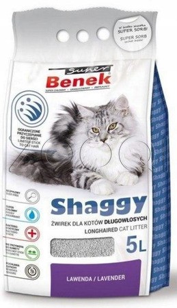 Super Benek Shaggy Наполнитель с запахом лаванды для длинношерстных кошек, 5 л