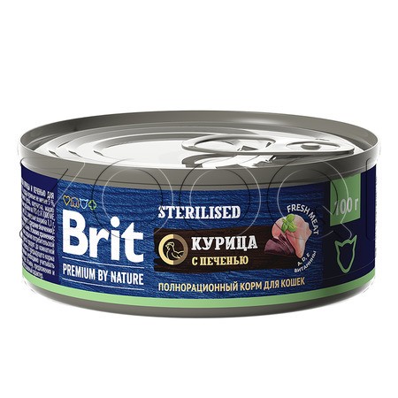 Brit Premium by Nature Sterilised с мясом курицы и печенью для стерилизованных кошек, 100 г