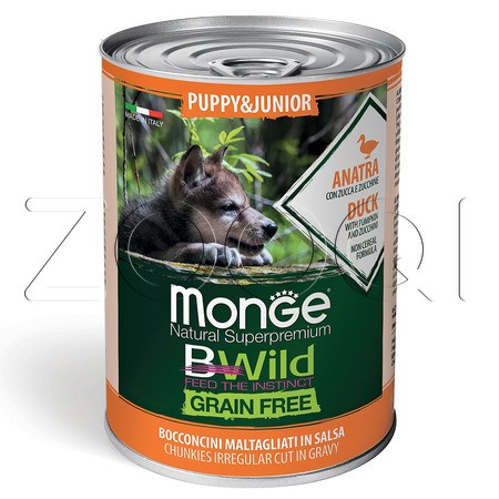 Monge Dog BWild Grain Free Puppy & Junior для щенков и беременных собак (утка), 400 г