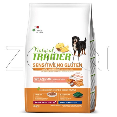 Trainer Natural Sensitive No Gluten Medium & Maxi Adult для взрослых собак средних и крупных пород (лосось)
