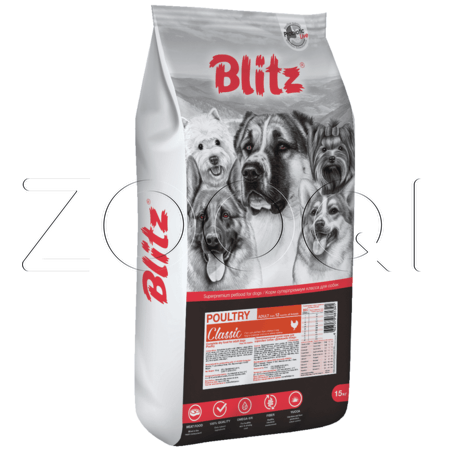 Blitz Classic Poultry Adult Dog All Breeds для взрослых собак всех пород (Домашняя птица), 15 кг
