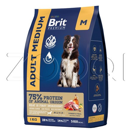 Brit Premium Dog Adult Medium с индейкой и телятиной для взрослых собак средних пород