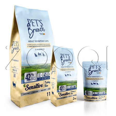 PET'S Brunch Adult Sensitive Cats для взрослых кошек с чувствительным пищеварением (индейка, рис)