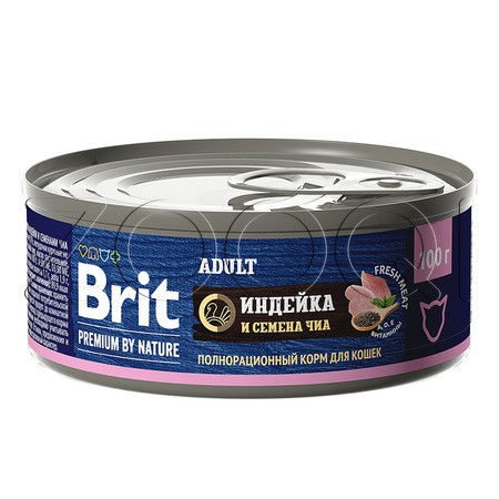 Brit Premium by Nature Adult с мясом индейки и семенами чиа для взрослых кошек, 100 г