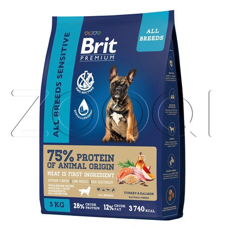 Brit Premium Dog All Breeds Sensitive с лососем и индейкой для взрослых собак всех пород