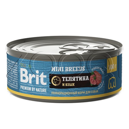 Brit Premium by Nature Mini Breeds с телятиной и языком для взрослых собак мелких пород, 100 г