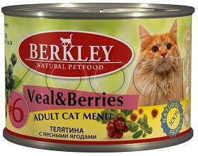 #6 Телятина с лесными ягодами для взрослых кошек Berkley, 200 г