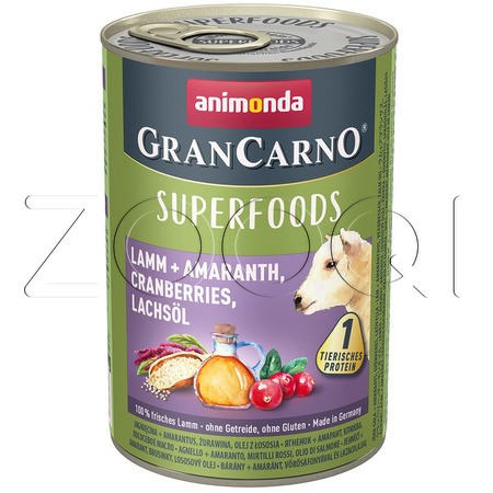 GranCarno Superfoods (ягненок, амарант, клюква, лососевое масло), 400 г