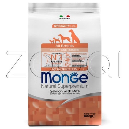 Monge Dog Speciality Line Monoprotein Puppy & Junior для щенков всех пород (лосось, рис)