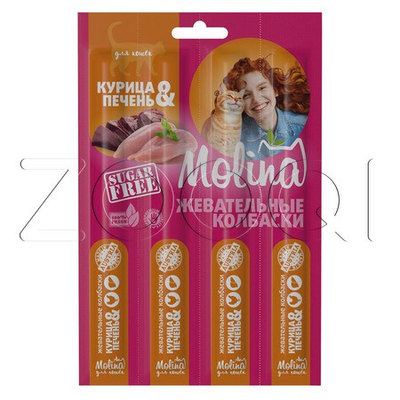 Molina Жевательные колбаски из курицы и печени для кошек, 20 г