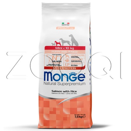 Корм Monge Dog Speciality Line Monoprotein Mini Puppy & Junior для щенков (лосось, рис)
