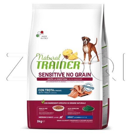 Trainer Natural Sensitive No Grain Medium & Maxi Adult для взрослых собак средних и крупных пород (форель)