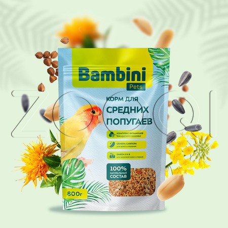 Корм Bambini Pets для средних попугаев, 800 г