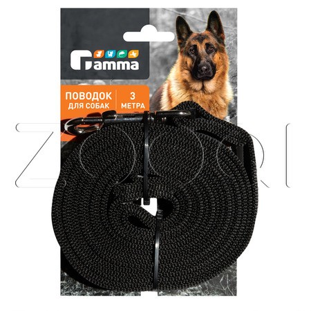 Gamma Поводок капроновый для собак с латексной нитью «Апорт», черный