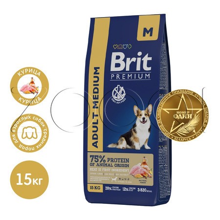 Корм Brit Premium Dog Adult Medium для собак (курица)