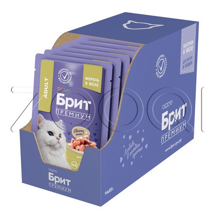 Пауч Брит Премиум Cat Adult для кошек (форель в желе), 85 г