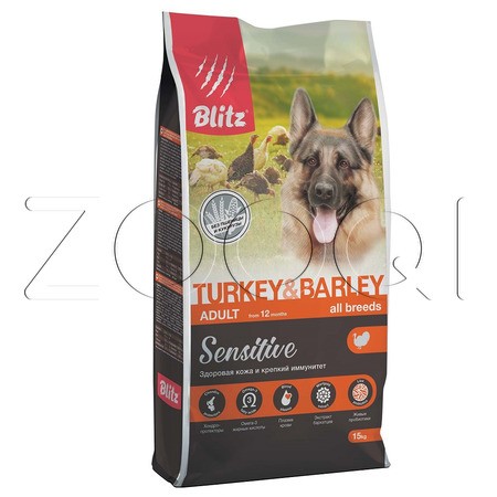 Корм Blitz Sensitive Turkey & Barley Adult Dog All Breeds для собак (индейка, ячмень)