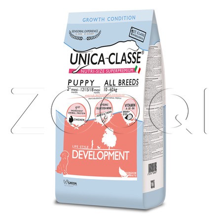 Unica Classe Puppy All Breeds Development с курицей для щенков средних и крупных пород