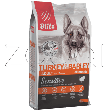 Blitz Sensitive Turkey & Barley Adult Dog All Breeds для взрослых собак всех пород (Индейка с ячменем)