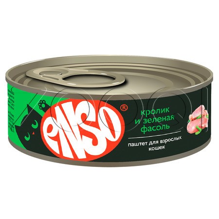 ENSO Паштет с кроликом и зеленой фасолью для взрослых кошек, 100 г