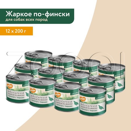 Паштет Мнямс Деликатес «Жаркое по-фински» для собак (перепелка, травы), 200 г