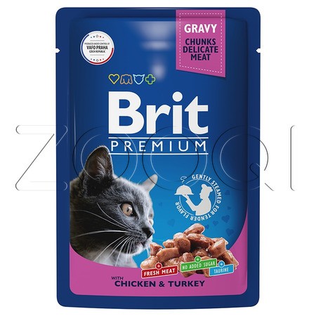 Brit Premium Cat Пауч для взрослых кошек цыпленок и индейка, 85 г