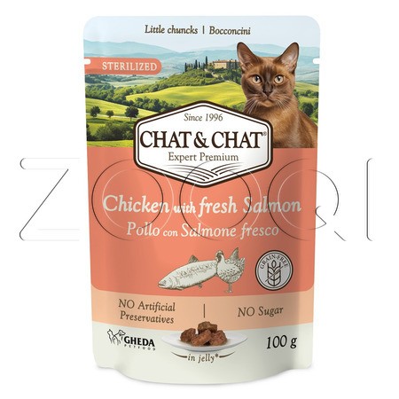 Пауч Chat&Chat Expert Premium для кошек (курица, лосось), 100 г