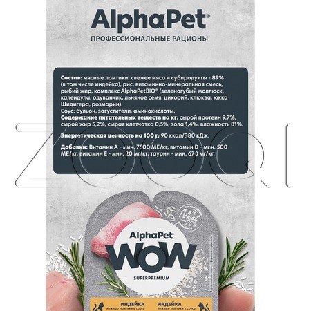 AlphaPet WOW Superpremium для котят, беременных и кормящих кошек (индейка в соусе), 80 г