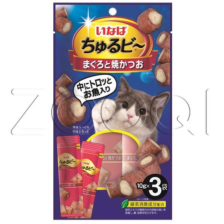 INABA Churu Bee Запеченные трубочки для кошек (тунец Магуро и Кацуо), 10 г x 3 шт