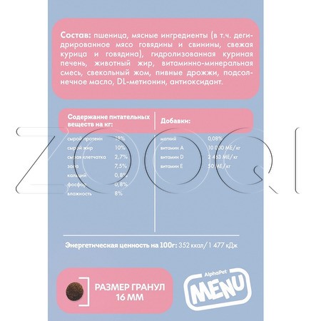 Корм AlphaPet MENU для собак (говядина)