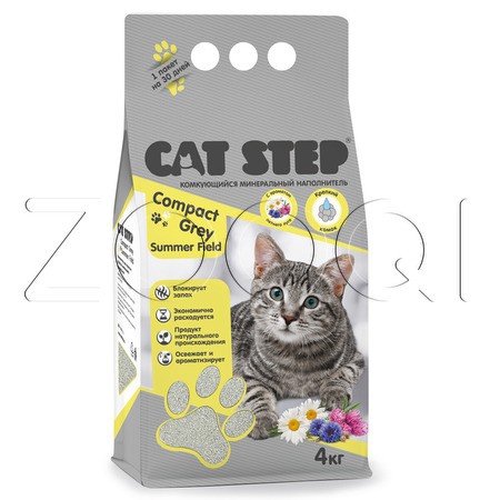 Cat Step Compact Gray Summer Field Серый комкующийся минеральный наполнитель (летний луг)