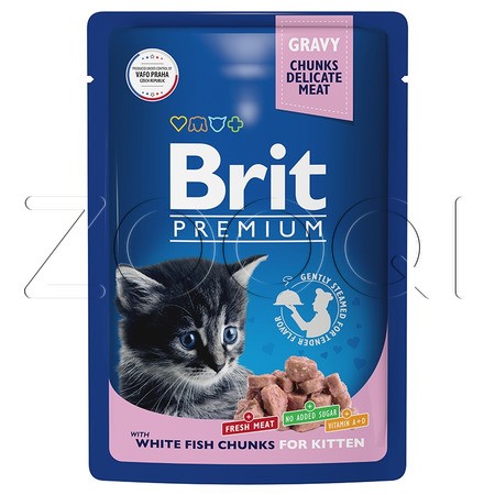 Brit Premium Cat Пауч для котят белая рыба в соусе, 85 г