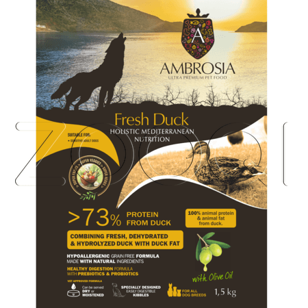 Ambrosia Mediterranean Diet Fresh Duck для взрослых собак всех пород (утка)