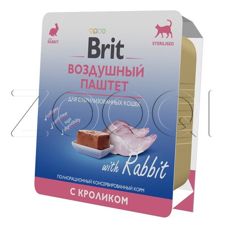 Brit Premium Воздушный паштет с кроликом для взрослых стерилизованных кошек, 100 г