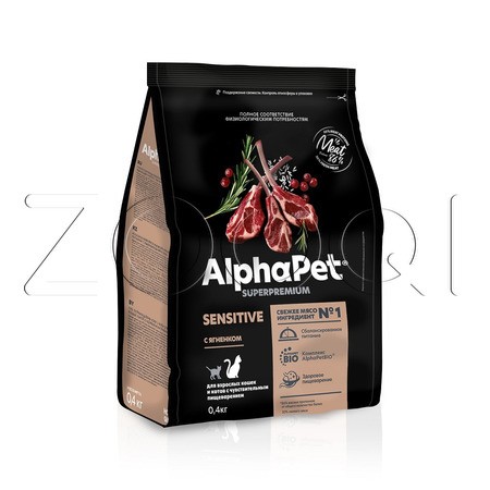 AlphaPet Superpremium Sensitive с ягненком для взрослых кошек с чувствительным пищеварением