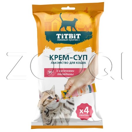 TiTBiT Крем-суп с кусочками телятины для кошек, 10 г х 4 шт