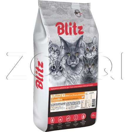 Blitz Sensitive Turkey Adult Cat All Breeds для взрослых кошек (Индейка)