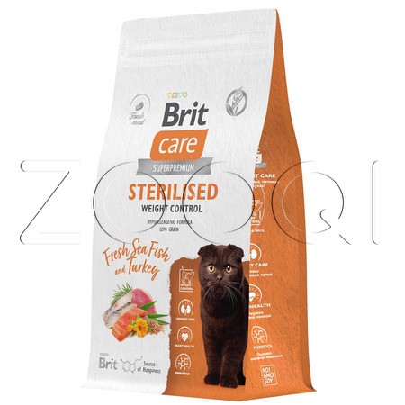 Корм Brit Care Cat Sterilised Weight Control для кошек (морская рыба, индейка) 