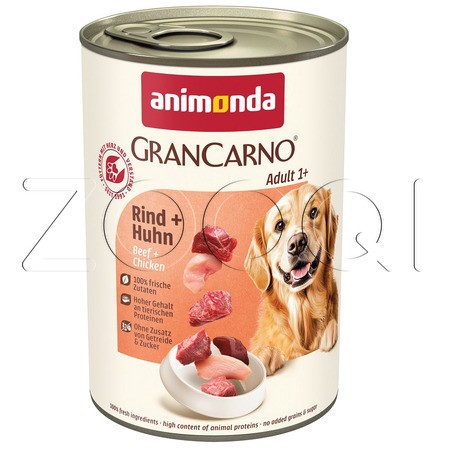 Консерва GranCarno Adult для собак (говядина, курица), 400 г