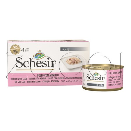 Schesir Dog Консервы с курицей и ягненком в желе для взрослых собак мелких пород (мультиупаковка), 4 x 85 г