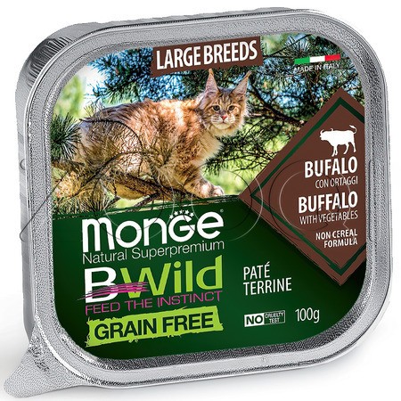 Паштет Monge Cat BWild Grain Free Kitten для котят и крупных кошек (буйвол, овощи), 100 г