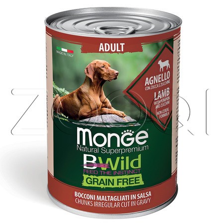 Monge Dog BWild Grain Free Adult Lamb для взрослых собак (ягненок, тыква, кабачки), 400 г