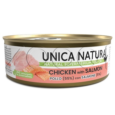 Консерва Unica Natura для кошек (курица, лосось), 70 г