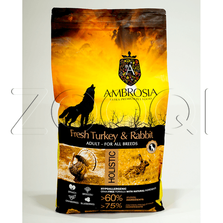 AMBROSIA Grain Free Adult Fresh Turkey & Rabbit для взрослых собак всех пород (индейка, кролик)