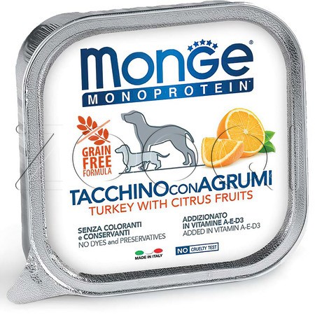 Monge Dog Natural Monoprotein Fruits для взрослых собак всех пород (индейка, цитрусы), 150 г