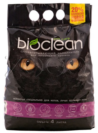 Супервпитывающий наполнитель для кошачьего туалета Bioclean для котов (натуральный)