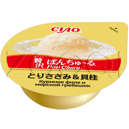 INABA CIAO Pon Churu Суфле-лакомство для кошек (куриное филе, морской гребешок), 35 г x 2 шт