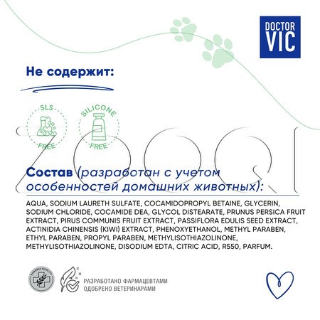 DOCTOR VIC Концентрированный шампунь для глубокой очистки шерсти собак и кошек, 250 мл